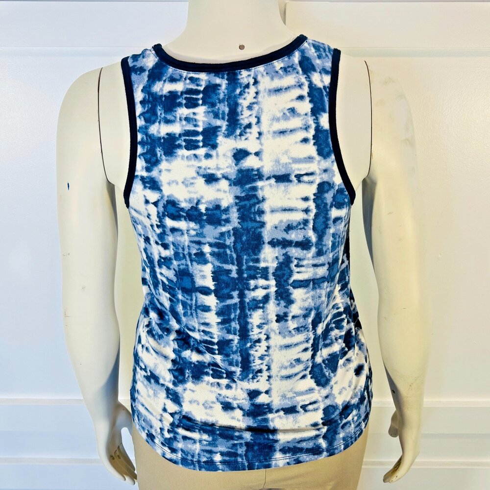 Lucky Brand Tank Top Womens L Blue and White Tie Dye Ringer Trim Neckline - Picture 5 of 11